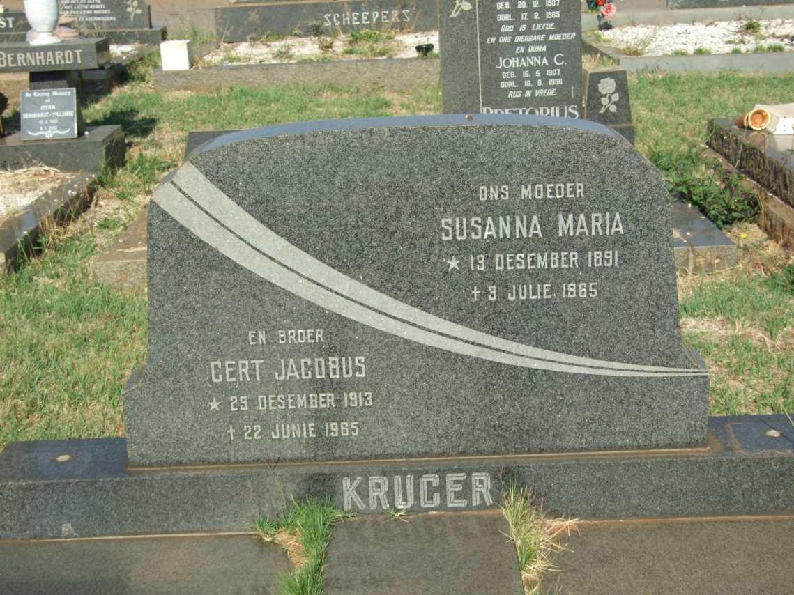 KRUGER Gert Jacobus 1913-1965 &amp; Susanna Maria 1891-1965