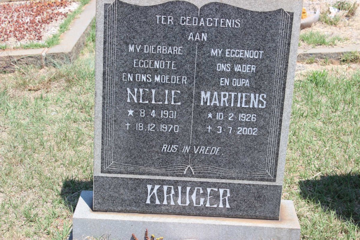 KRUGER Martiens 1926-2002 &amp; Nelie 1931-1970