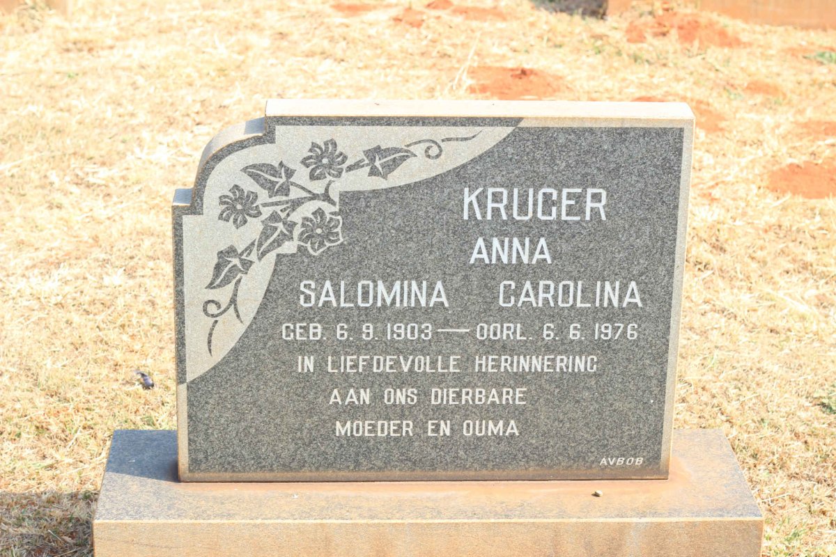 KRUGER Anna Salomina Carolina 1903-1976