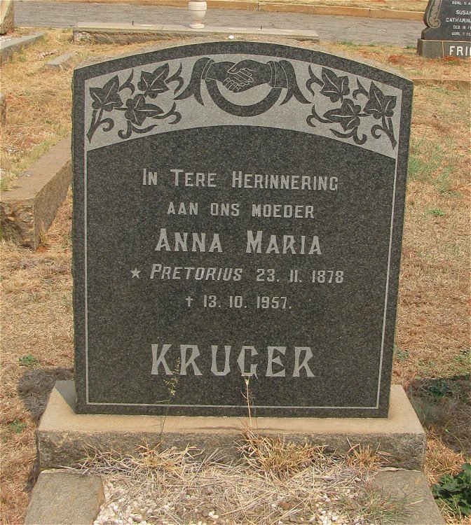 KRUGER Anna Maria nee PRETORIUS 1878-1957