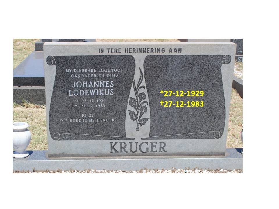 KRUGER Johannes Lodewikus 1929-1983