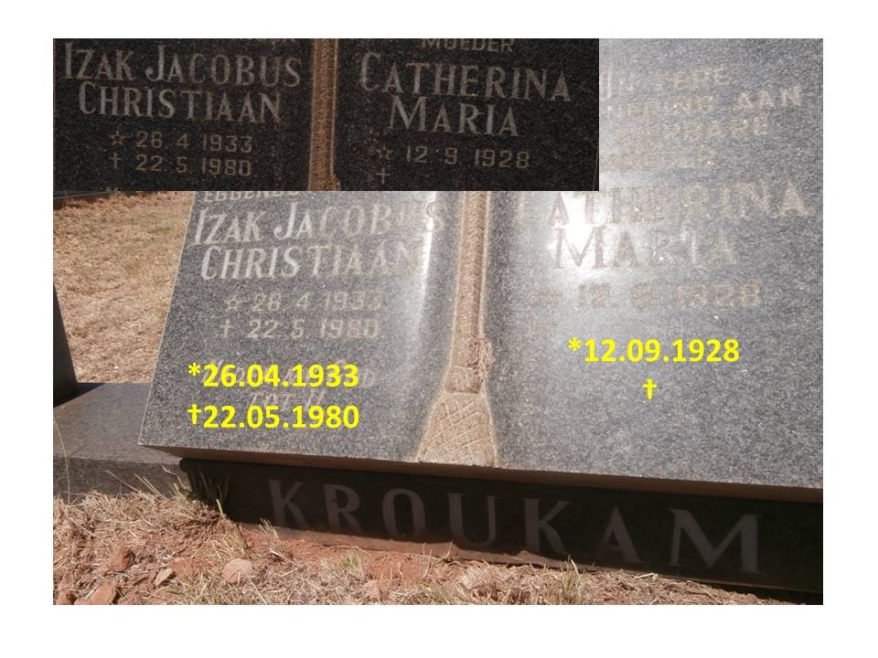 KROUKAM Izak Jacobus Christiaan 1933-1980 &amp; Catherina Maria 1928-