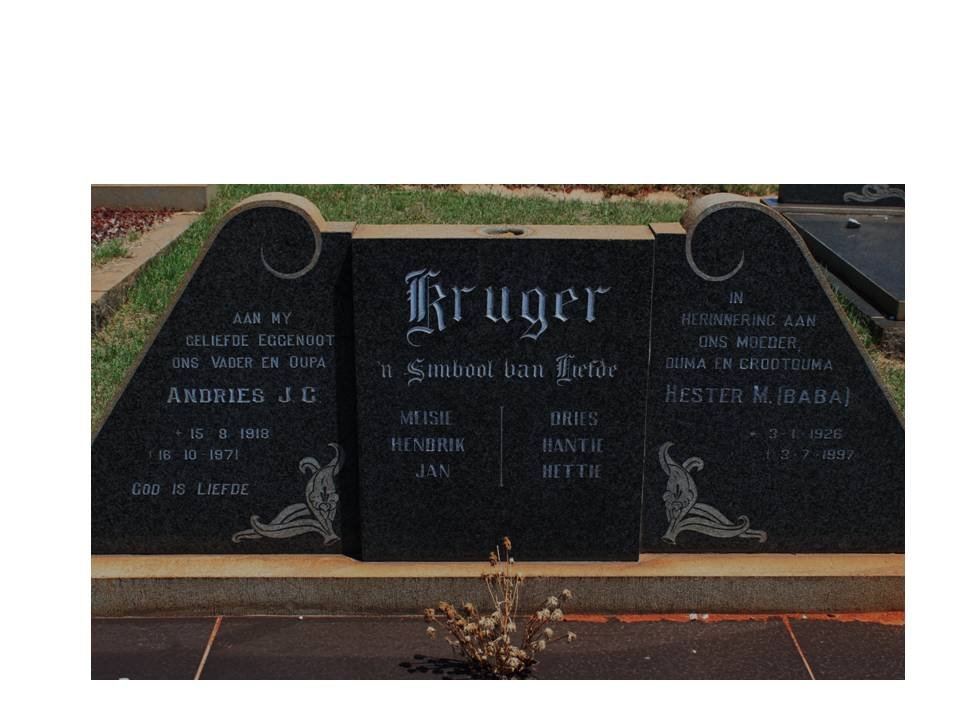 KRUGER Andries J.C. 1918-1971 &amp; Hester M. 1926-1997