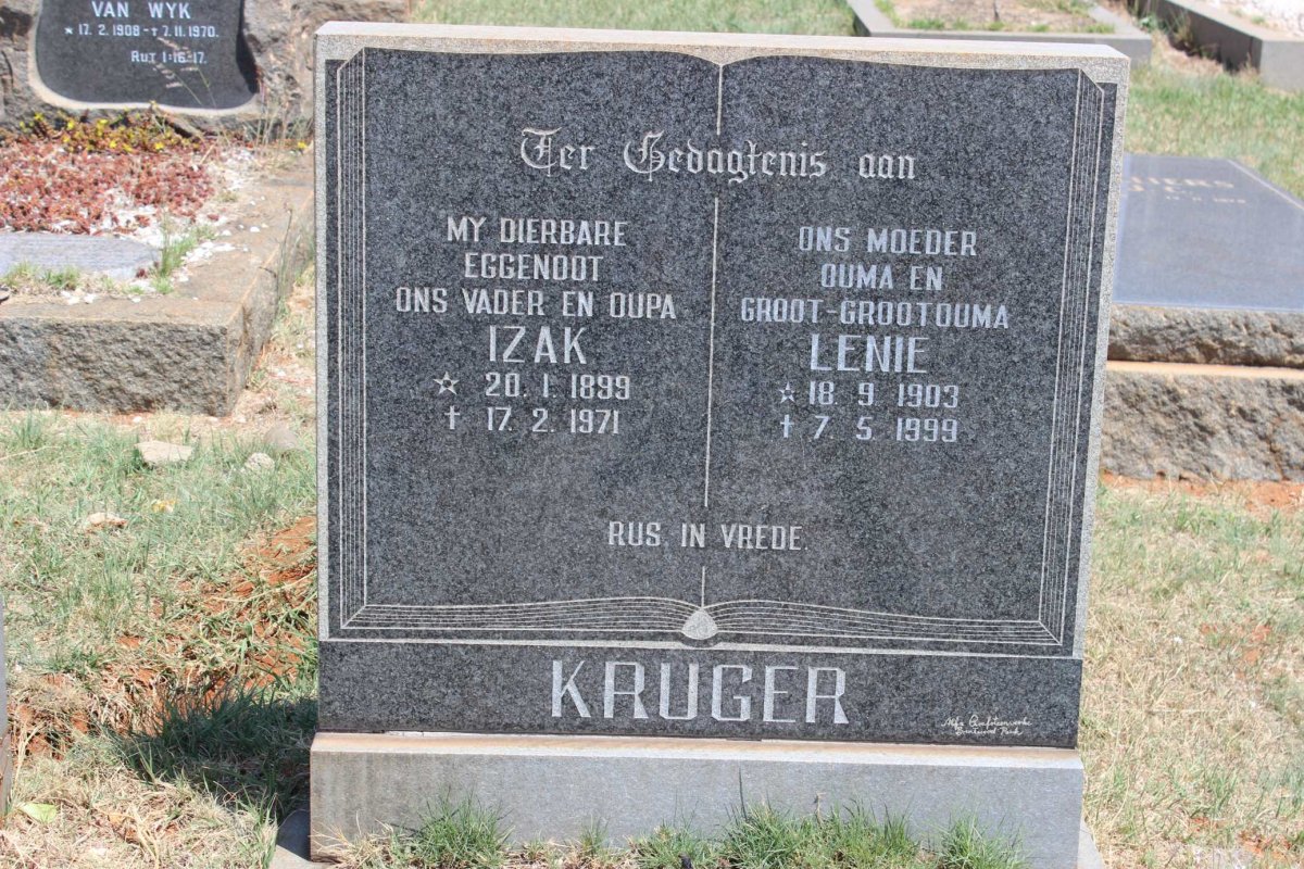 KRUGER Izak 1899-1971 &amp; Lenie 1903-1999