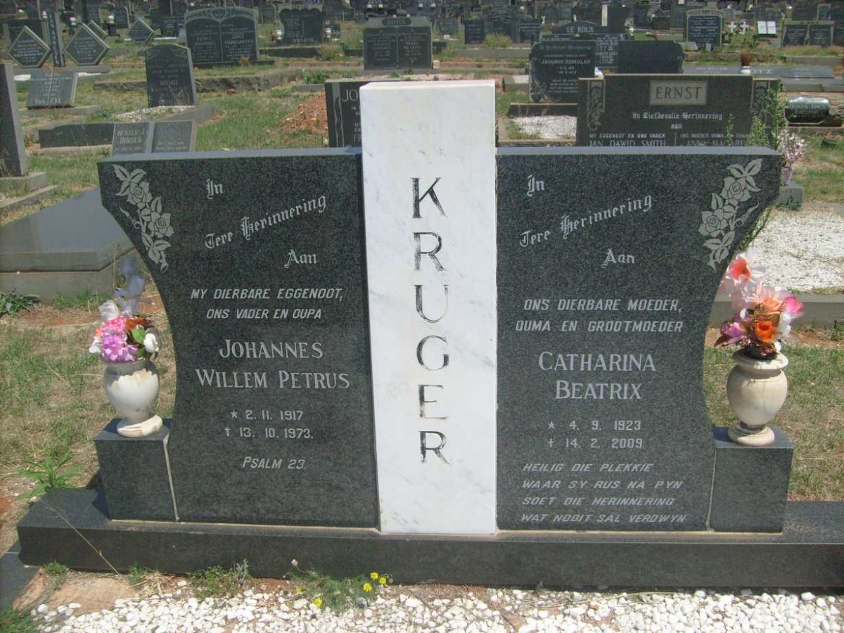 KRUGER Johannes Willem Petrus 1917-1973 &amp; Catharina Beatrix 1923-2009