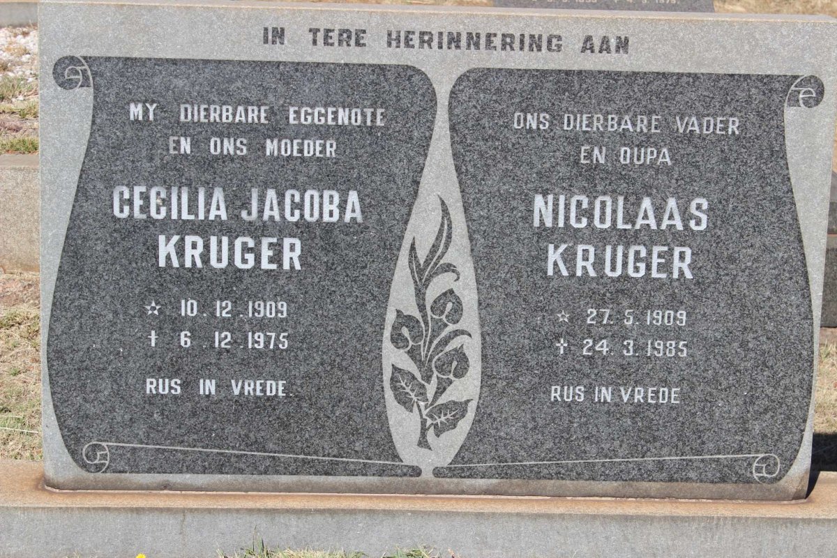 KRUGER Nicolaas 1909-1985 &amp; Cecilia Jacoba 1909-1975