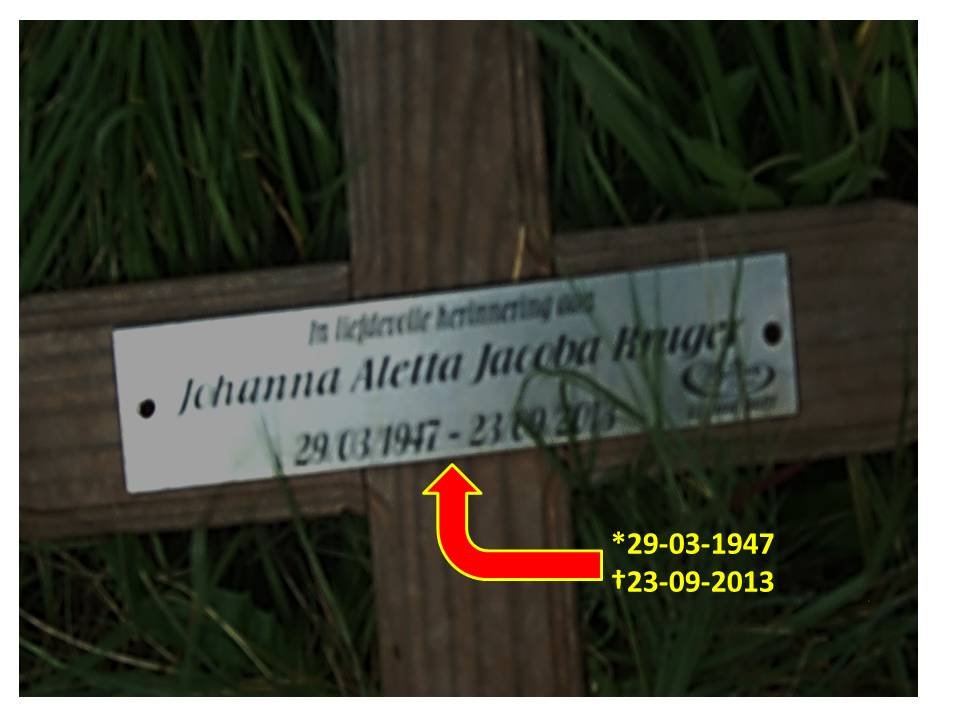 KRUGER Johanna Aletta Jacoba 1947-2013