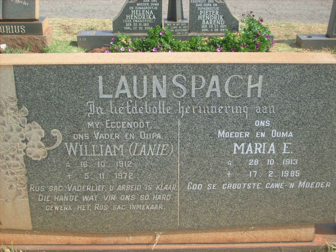LAUNSPACH William 1912-1972 &amp; Maria E. 1913-1985