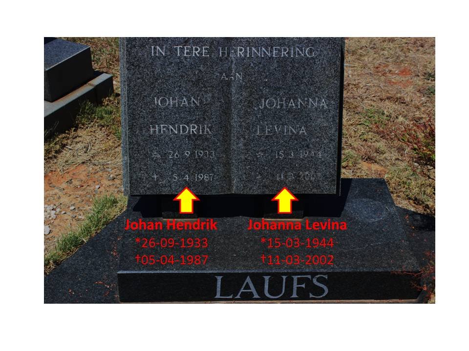 LAUFS Johan Hendrik 1933-1987 &amp; Johanna Levina 1944-2002