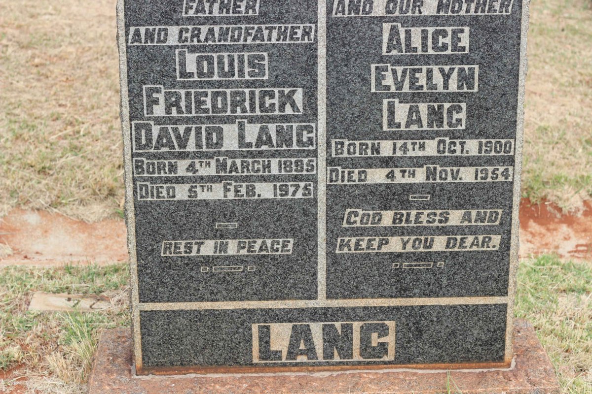 LANG Louis Friedrick David 1895-1975 &amp; Alice Evelyn 1900-1954