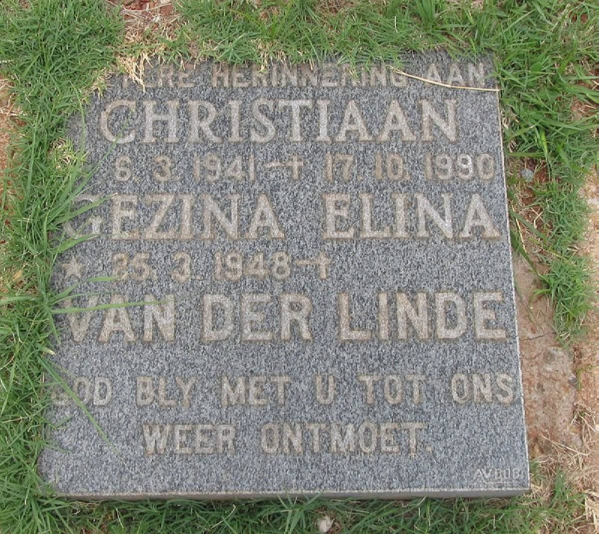 LINDE Christiaan, van der 1941-1990 &amp; Gezina Elina 1948-