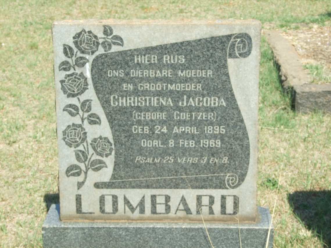 LOMBARD Christiena Jacoba nee COETZER 1895-1969