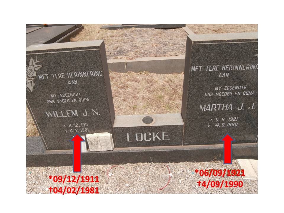 LOCKE Willem J.N. 1911-1981 &amp; Martha J.J. 1921-1990