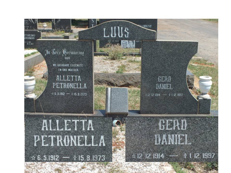 LUUS Gerd Daniel 1914-1997 &amp; Alletta Petronella 1912-1973