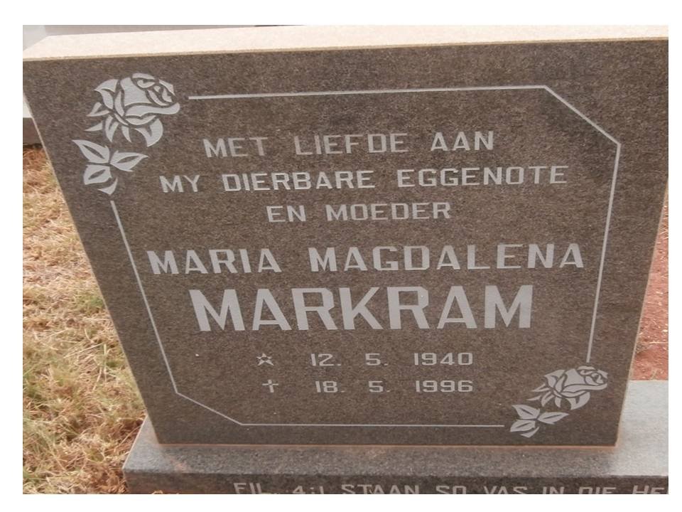 MARKRAM Maria Magdalena 1940-1996