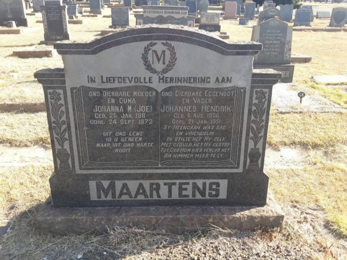 MAARTENS Johannes Hendrik 1906-1951 &amp; Johanna M. 1911-1972