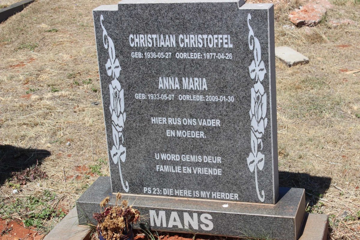 MANS Christiaan Christoffel 1936-1977 &amp; Anna Maria 1933-2009