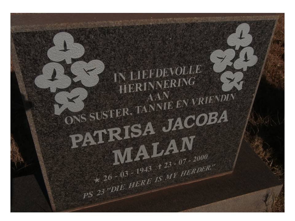 MALAN Patrisa Jacoba 1943-2000