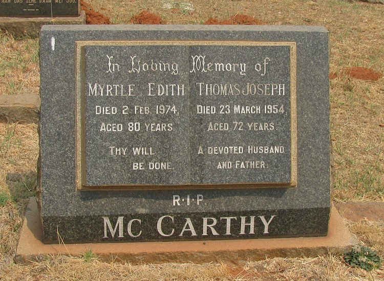McCARTHY Thomas Joseph -1954 &amp; Myrtle Edith -1974