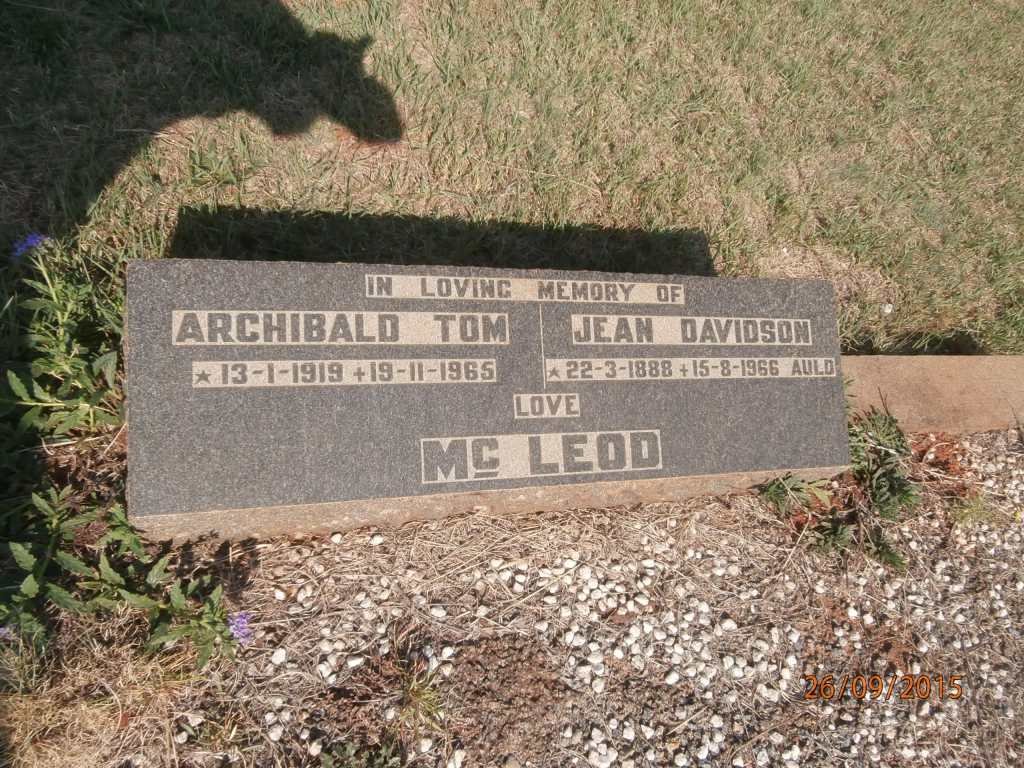McCLEOD Archibald Tom 1919-1965 &amp; Jean DAVIDSON 1888-1966