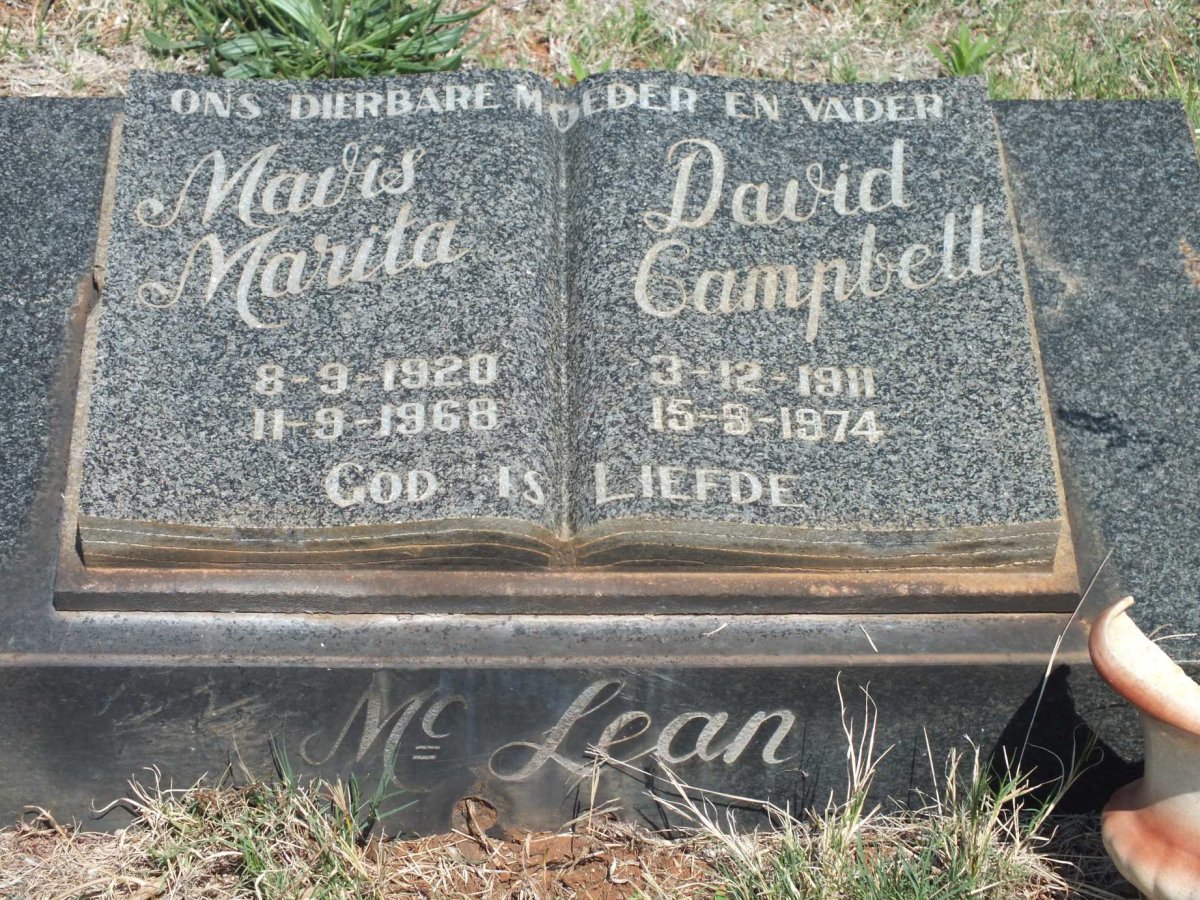 Mc CLEAN David Campbell 1911-1974 &amp; Mavis Marita 1920-1968