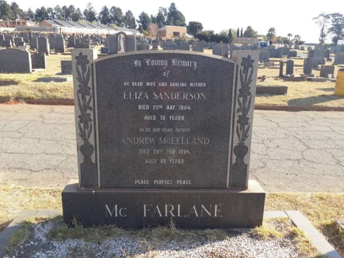 McFARLANE Andrew McLelland -19?4 &amp; Eliza Sanderson -1954