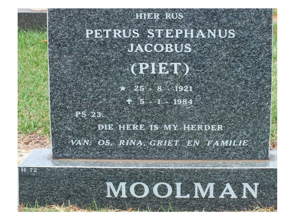 MOOLMAN Petrus Stephanus Jacobus 1921-1984