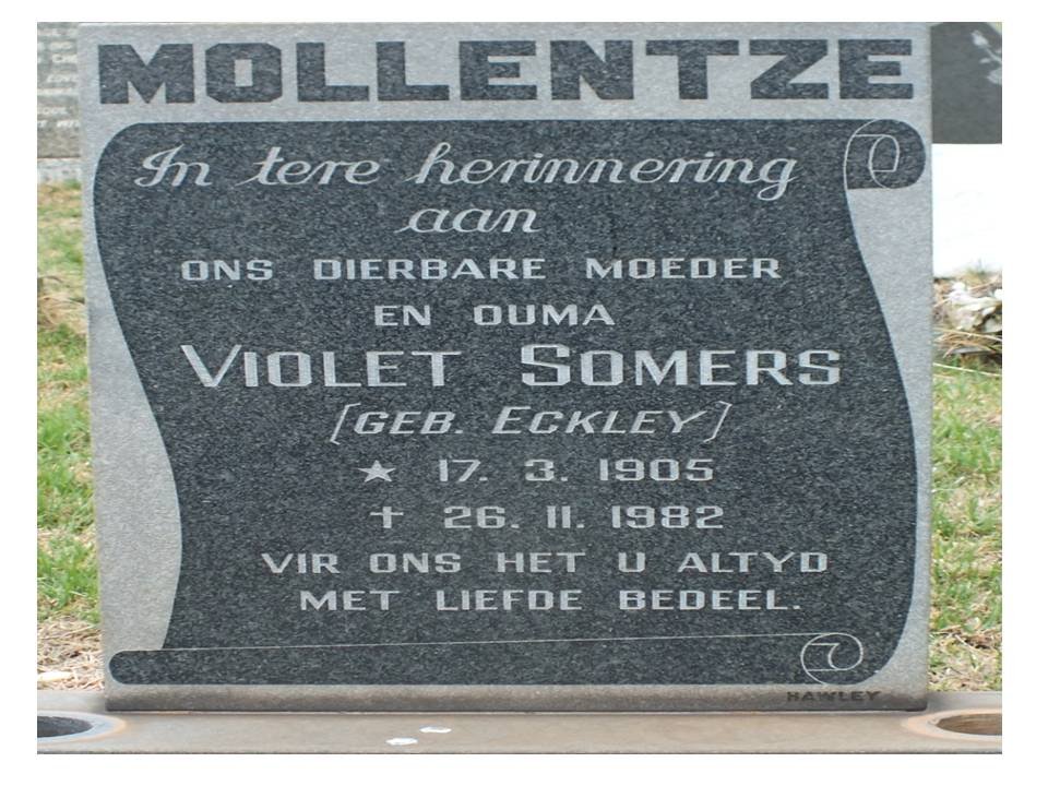 MOLLENTZE Violet Somers nee ECKLEY 1905-1982
