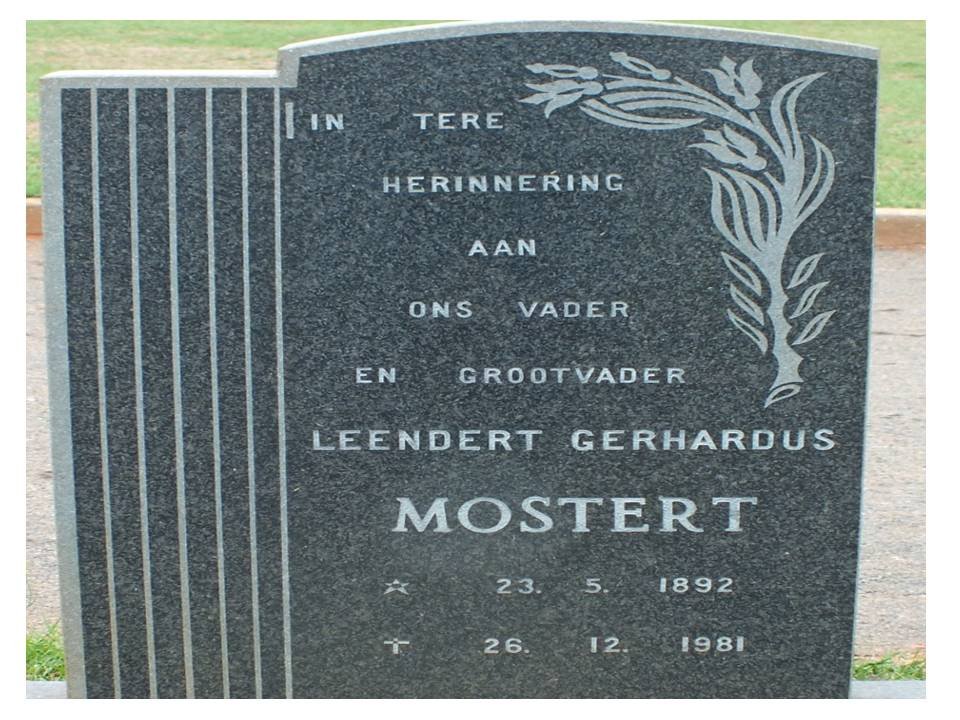 MOSTERT Leendert Gerhardus 1892-1981
