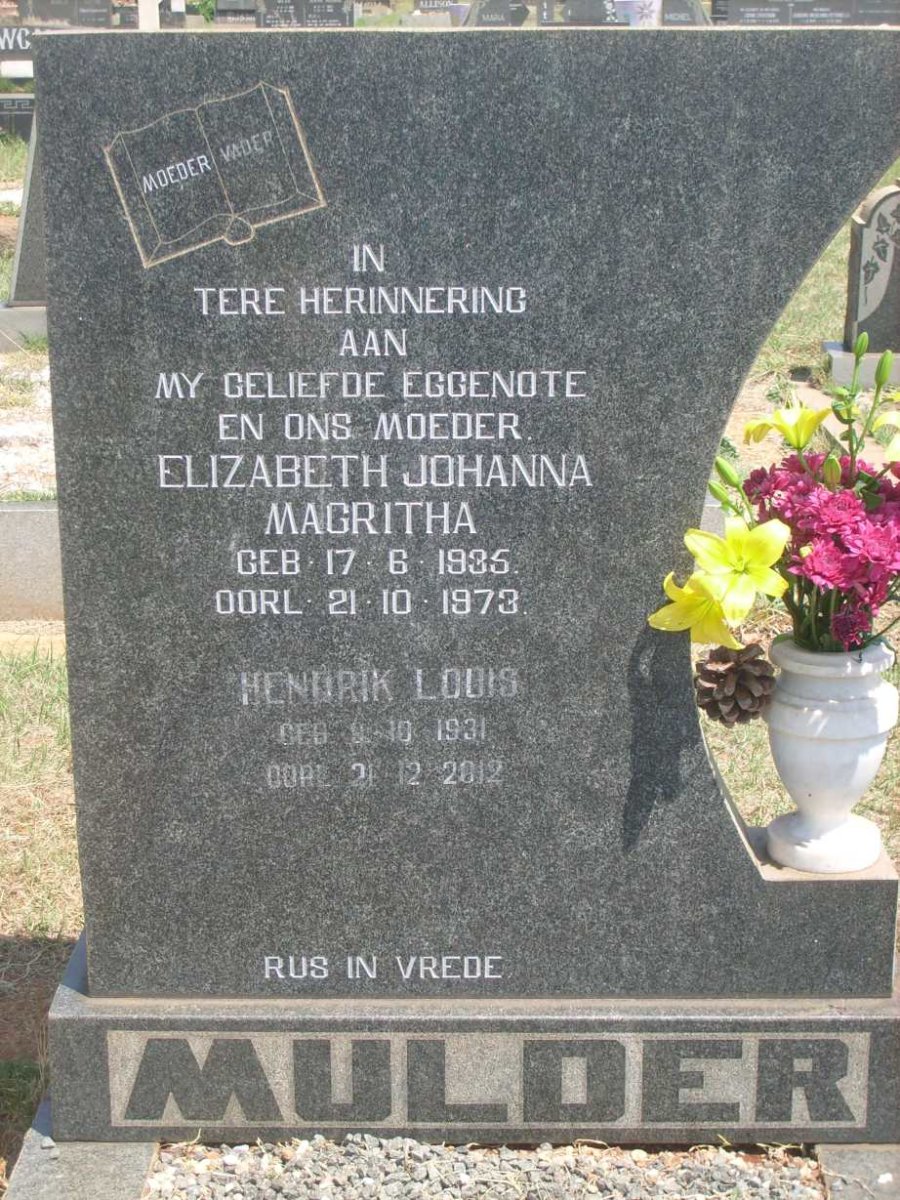 MULDER Hendrik Louis 1931-2012 &amp; Elizabeth Johanna Magritha 1935-1973
