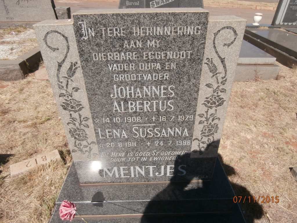 MEINTJES Johannes Albertus 1908-1979 &amp; Lena Sussanna 1911-1996