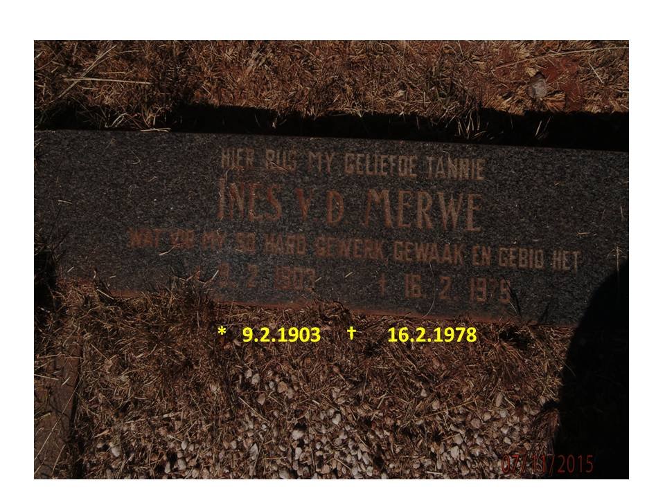 MERWE Inis, v. d. 1903-1978