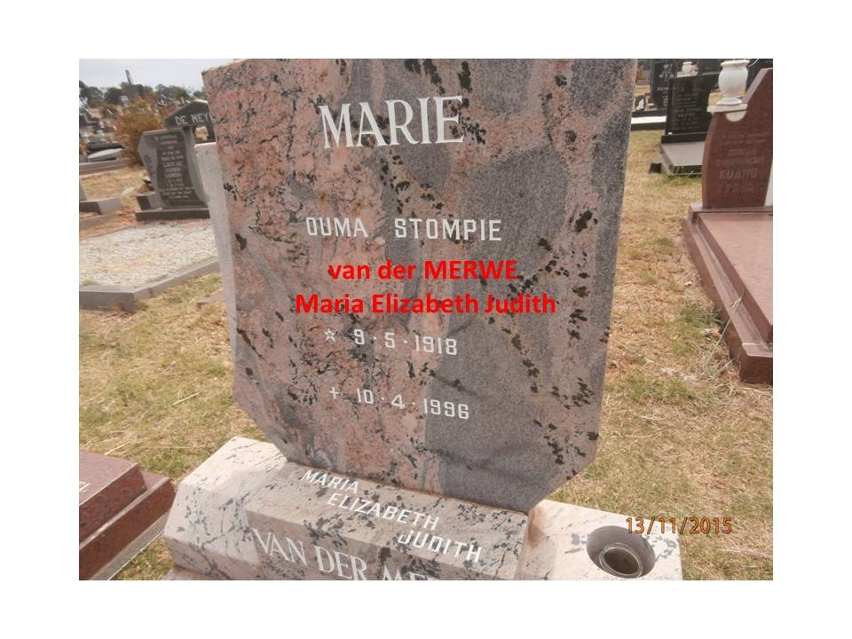 MERWE Maria Elizabeth Judith, van der 1918-1996