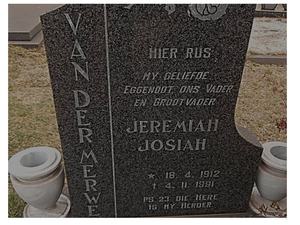 MERWE Jeremiah Josiah, van der 1912-1991
