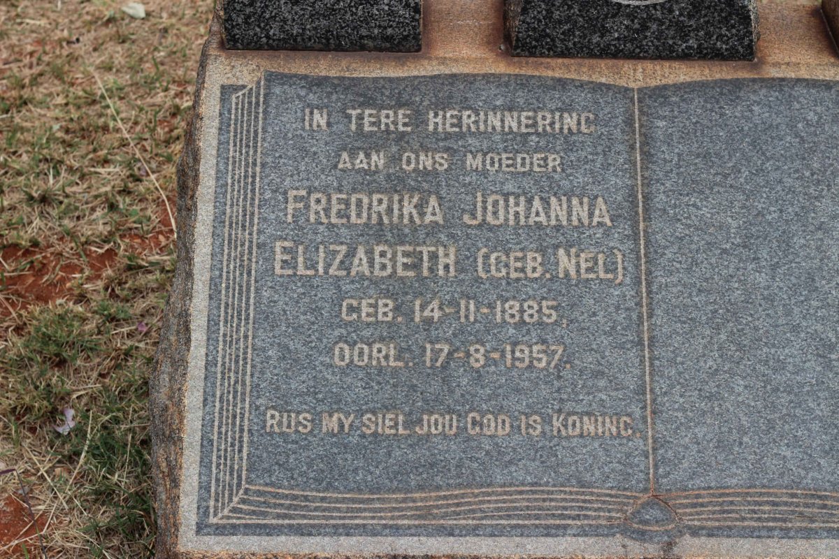 NIEMANDT Frederika Johanna Elizabeth nee NEL 1885-1957