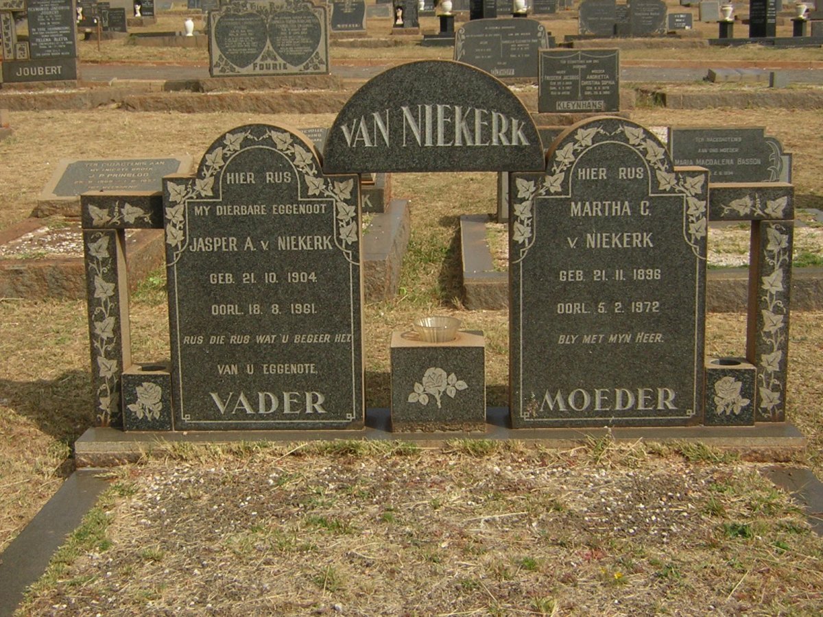 NIEKERK Jasper A., van 1904-1961 &amp; Martha C. 1896-1972