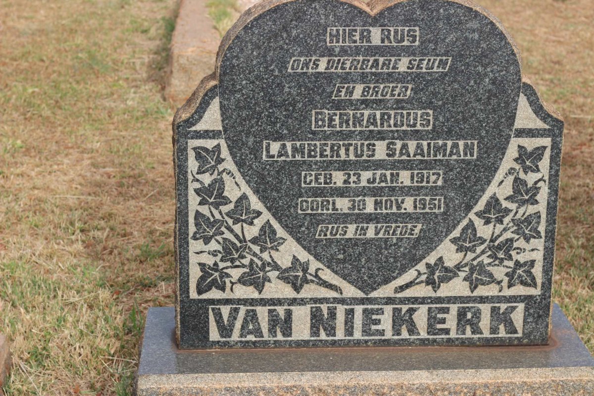 NIEKERK Bernardus Lambertus Saaiman, van 1917-1951