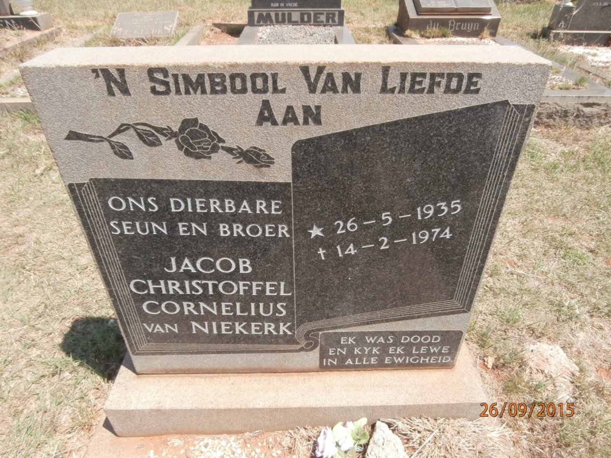 NIEKERK Jacob Christoffel Cornelius, van 1935-1974
