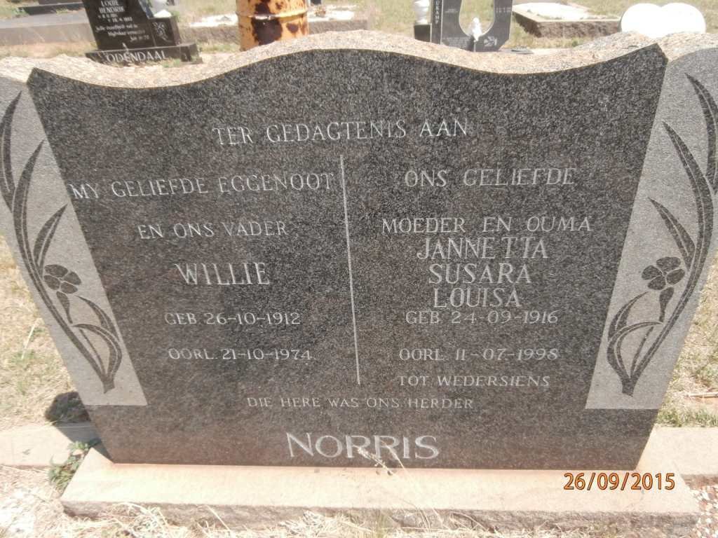 NORRIS Willie 1912-1974 &amp; Jannetta Susara Louisa 1916-1998