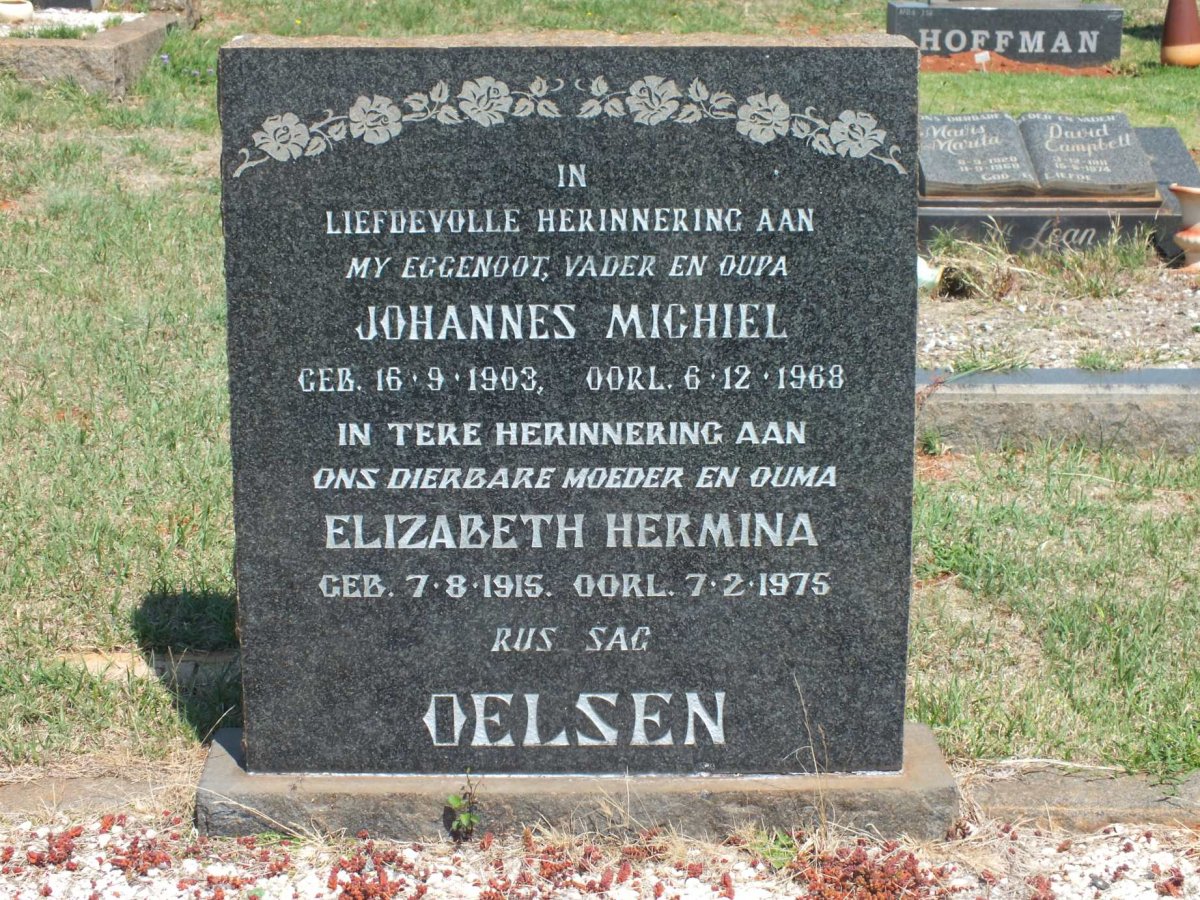OELSEN Johannes Michiel 1903-1968 &amp; Elizabeth Hermina 1915-1975
