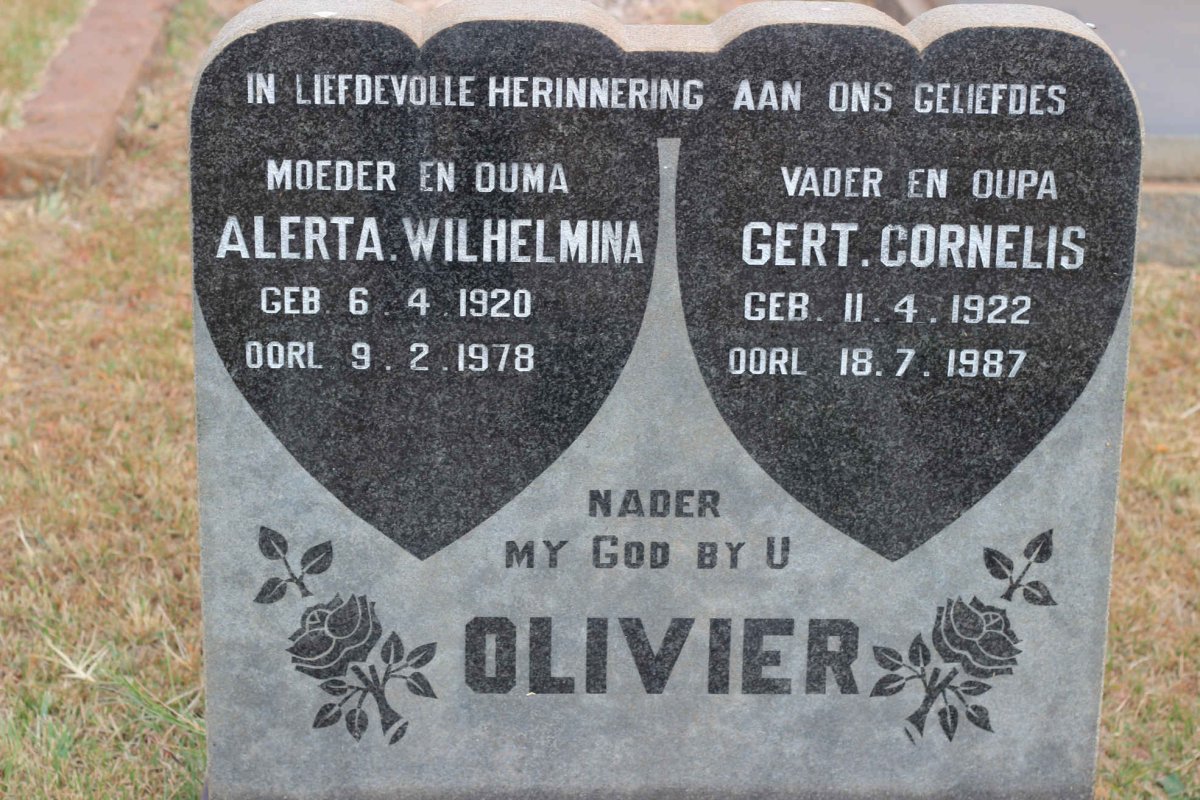 OLIVIER Gert Cornelis 1922-1987 &amp; Alerta Wilhelmina 1920-1978