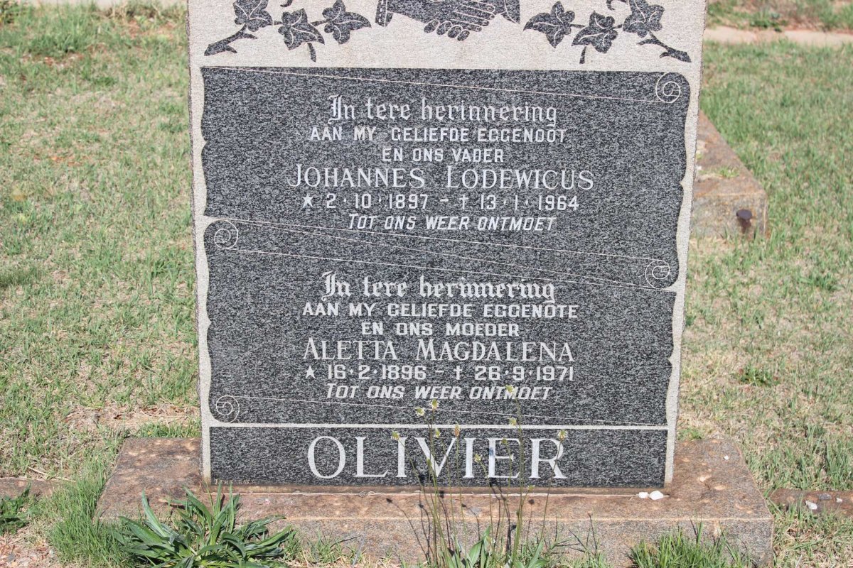 OLIVIER Johannes Lodewicus 1897-1964 &amp; Aletta Magdalena 1896-1971