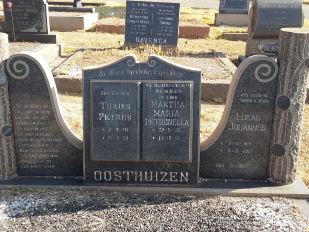 OOSTHUIZEN Lukas Johannes 1919-1997 &amp; Martha Maria Petronella 1923-1995 :: OOSTHUIZEN Tobias Petrus 1946-1968