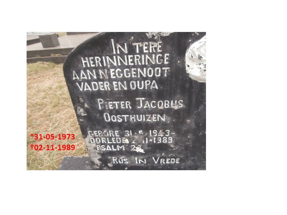 OOSTHUIZEN Pieter Jacobus 1943-1989