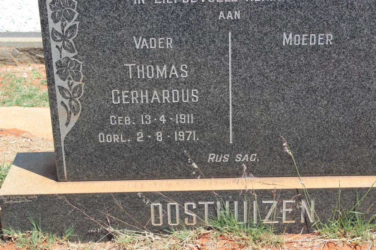 OOSTHUIZEN Thomas Gerhardus 1911-1971