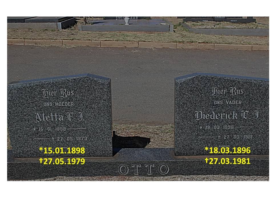 OTTO Diederick T.J. 1896-1981 &amp; Aletta F.J. 1898-1979