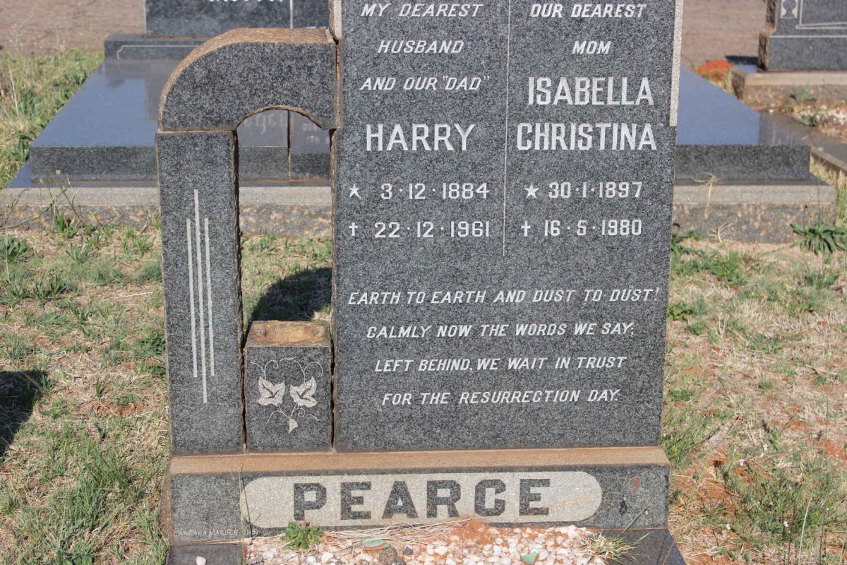 PEARCE Harry 1884-1961 &amp; Isabella Christina 1897-1980