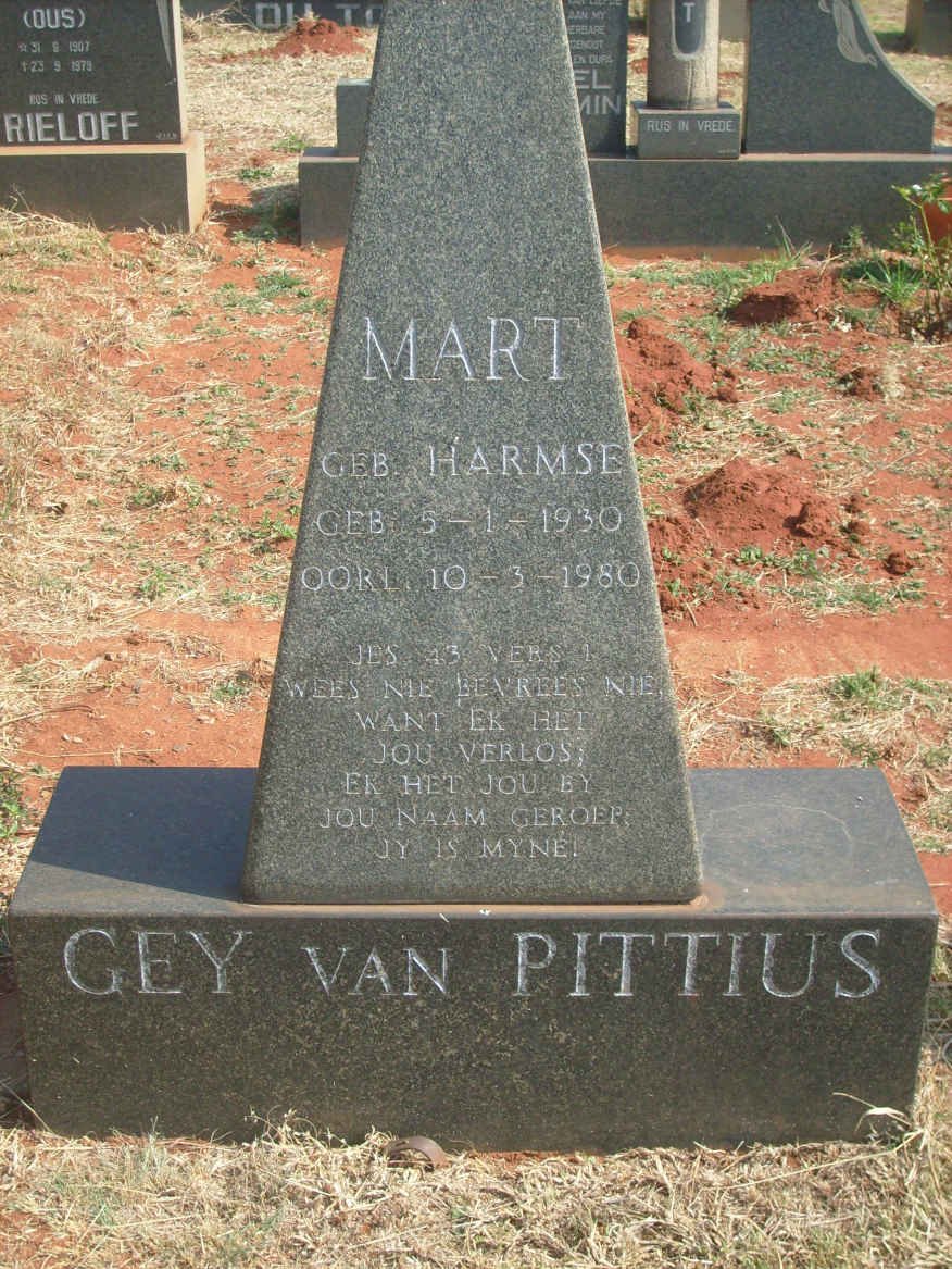 PITTIUS Mart, Gey van nee HARMSE 1930-1980