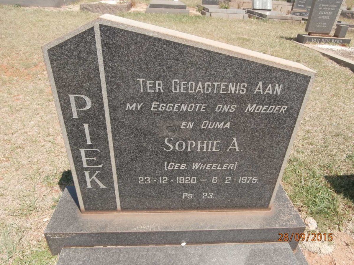 PIEK Sophia A. nee WHEELER 1920-1975