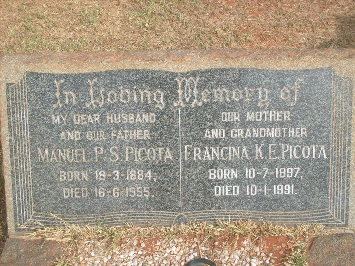 PICOTA Manuel P.S. 1884-1955 &amp; Francina K.E. 1897-1991